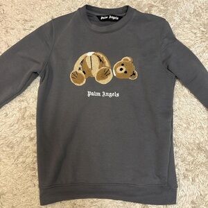 Palm Angels Gray Long Sleeve Tee with Bear Design